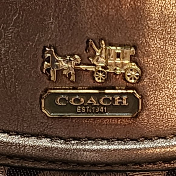 Coach 1941 Crossbody C Logo Jacquard Purse Plum/Taupe Metallic Trim Small Bag - Picture 14 of 15